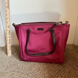 kate spade Magenta Nylon Tote with Brown Leather Trim